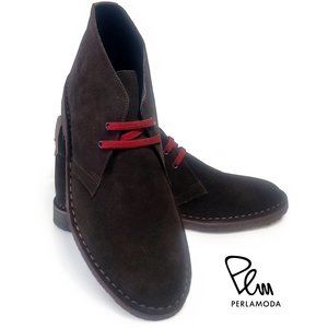 NIB Perlamoda Men's Desert Ankle Boots Suede Leather Lace up Size 41 EUR 8 US